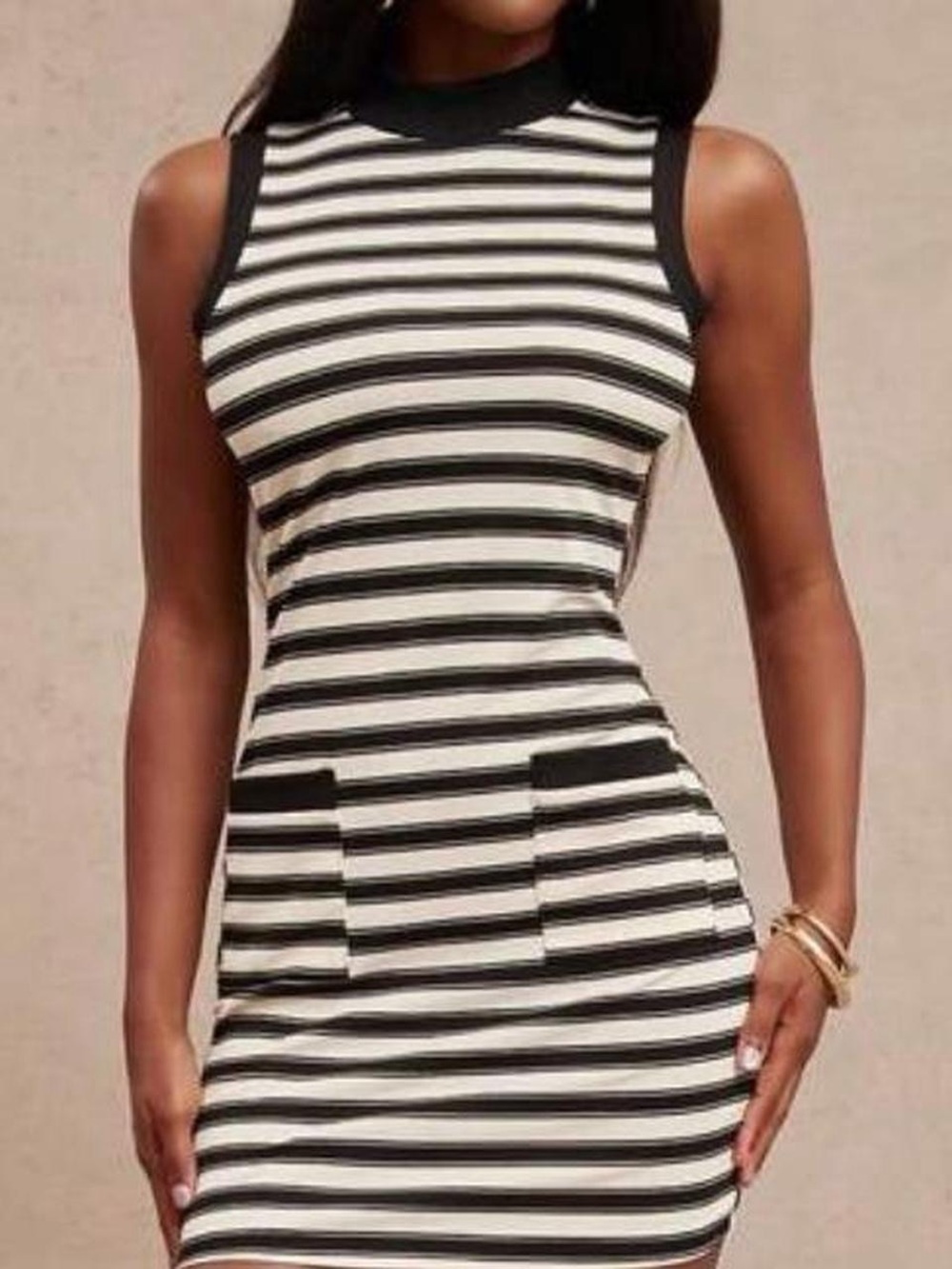 Striped Sleeveless Black & White Mini Dress